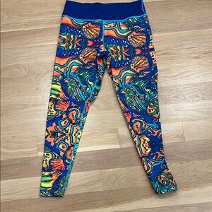 Nudibranch Leggings with Blue and Orange Abstract Design